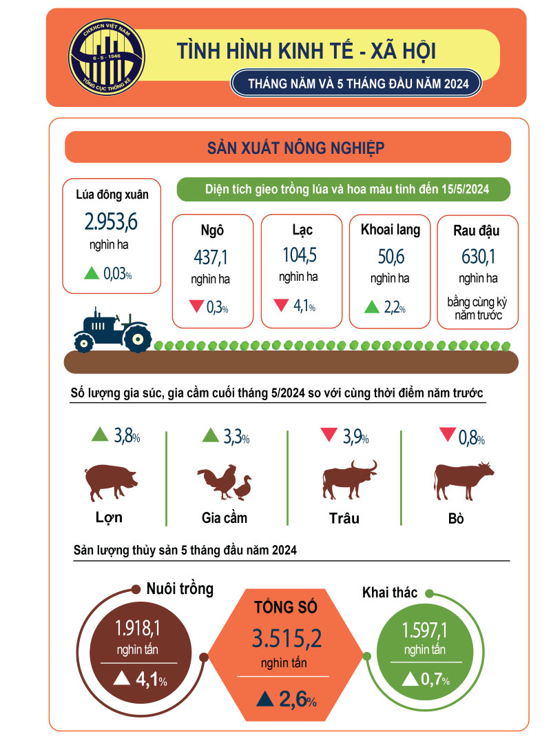 tình hình kinh tế xã hội 5 tháng đầu năm 2024