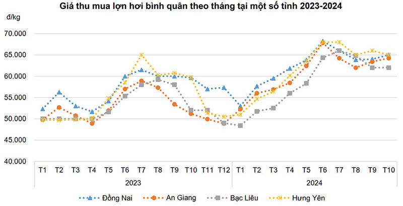 Giá thu mua heo hơi theo tháng trung bình